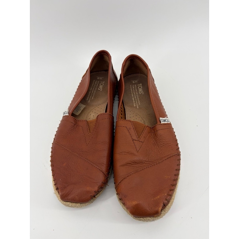 TOMS Alpargata Slip On, Brown Leather Whipstitch Espadrille, Women Size 9